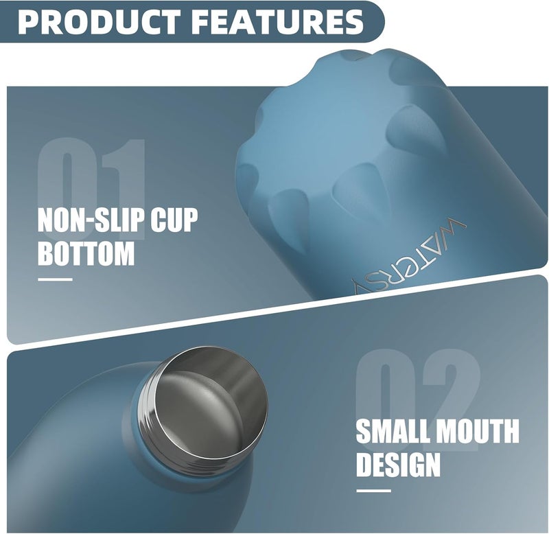 WATERSY Stainless Steel water bottles,17oz/500ml Insulated Water Bottles,Smog Blue metal water bottle Keeps Drink Cold and Hot,BPA Free kids water bottles for School,Gym,Travel,Sports - Image 5